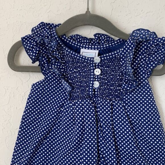 Jillians Closet Dress Baby 3-6M Navy Polka Dot Smocked Ruffle Cute Boho Event - Picture 3 of 8